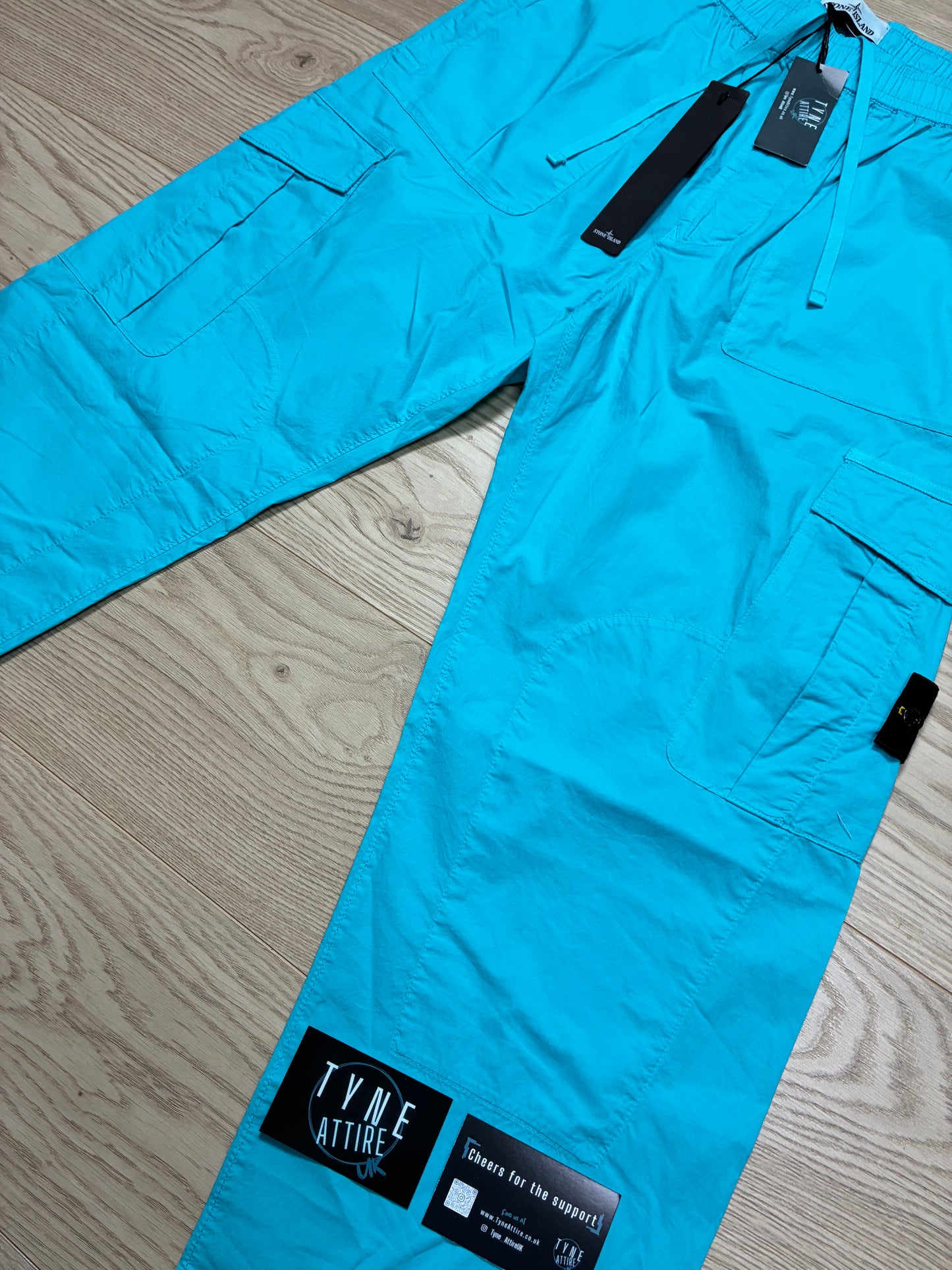 Stone Island 30803 Type-RE Light Stretch Cotton Tela Paracadute Turquoise Blue Cargo Trousers