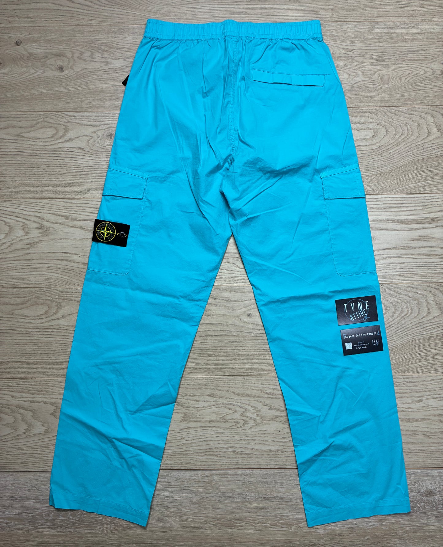 Stone Island 30803 Type-RE Light Stretch Cotton Tela Paracadute Turquoise Blue Cargo Trousers