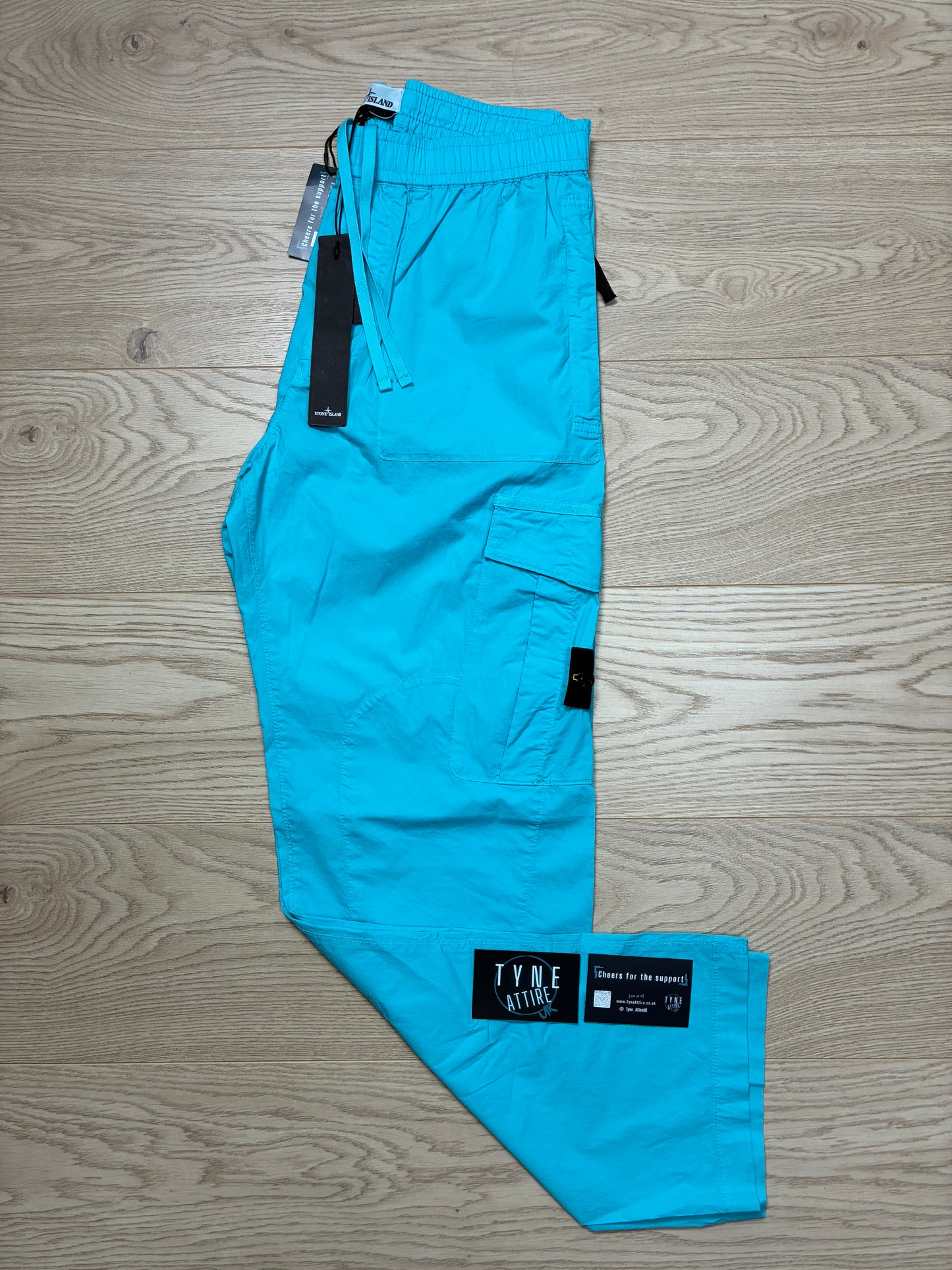 Stone Island 30803 Type-RE Light Stretch Cotton Tela Paracadute Turquoise Blue Cargo Trousers