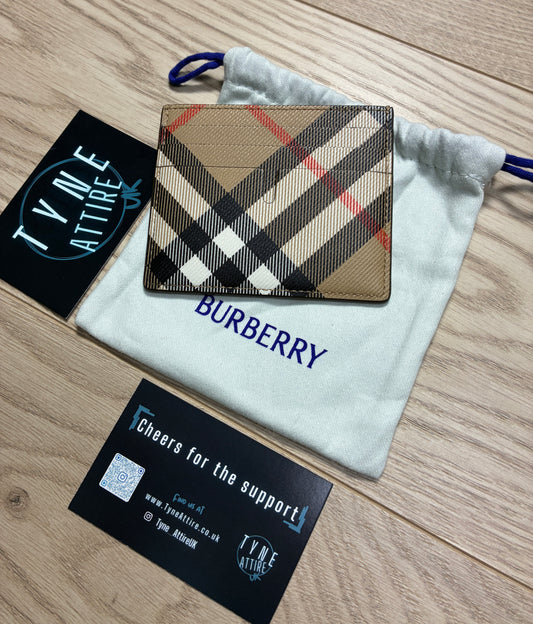 Burberry Tall Pop Check Print Leather Unisex Sand Beige Card Holder Wallet